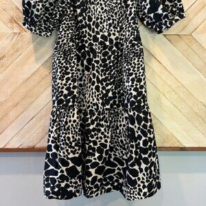 Animal Print Tiered Puff Sleeve Dress